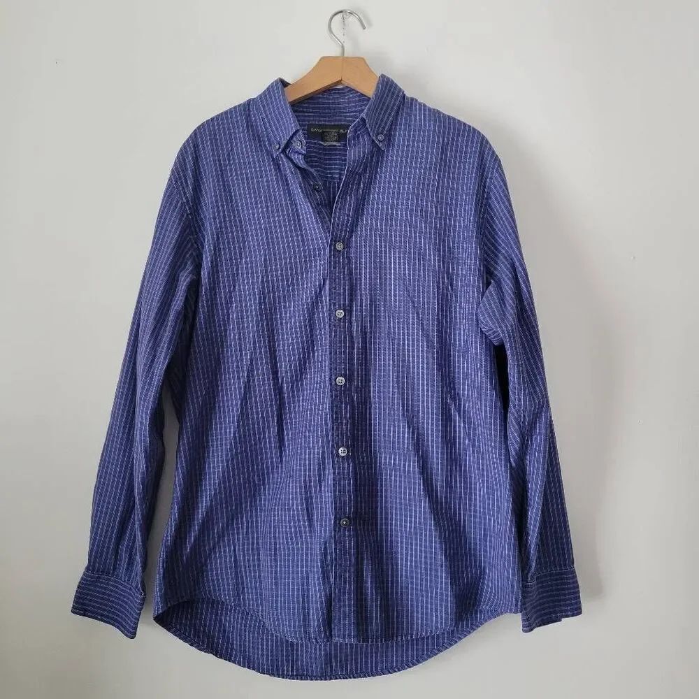 Banana Republic Blue Plaid Button Down Shirt Men’s Large 100% Cotton